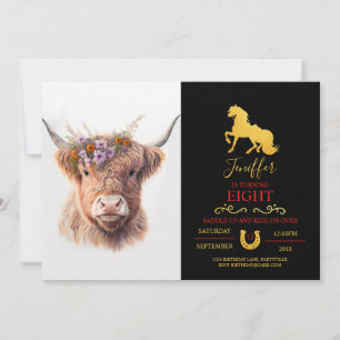 Highland-Kuh mit floraler Krone Wasserfarben-Illus Einladung