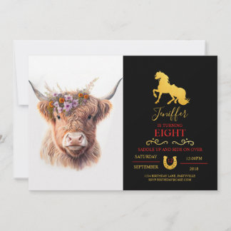 Highland-Kuh mit floraler Krone Wasserfarben-Illus Einladung