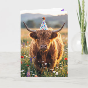 Highland-Kuh mit Geburtstagshut Karte