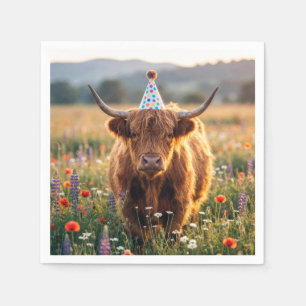 Highland-Kuh mit Geburtstagshut Serviette