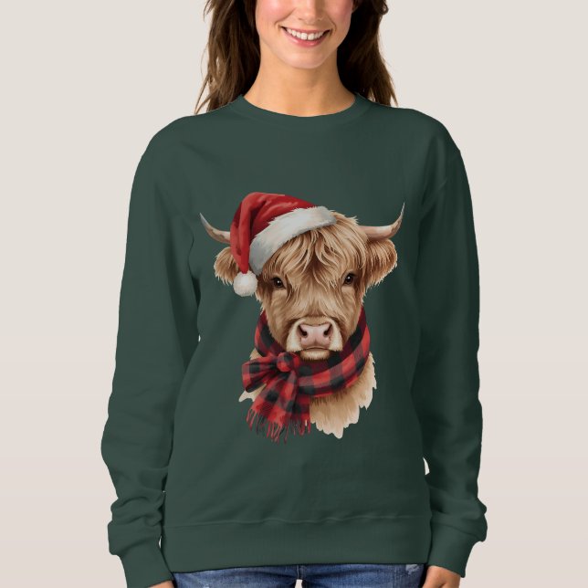 Highland-Kuh mit Weihnachtsmannmütze Sweatshirt (Vorderseite)