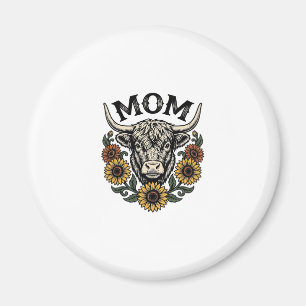 Highland-Kuh-Mutter Vintage-Sonnenblume Western-De Magnet