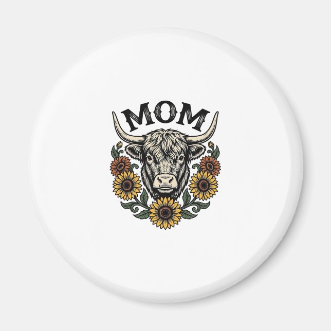 Highland-Kuh-Mutter Vintage-Sonnenblume Western-De Magnet (Vorne)