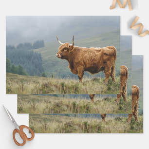Highland-Kuh Nebelmorgen-Decoupage Geschenkpapier Set