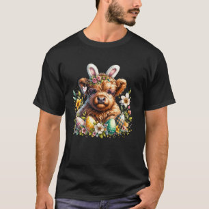 Highland-Kuh-Osterhase-Moo-Korb-Ei-Blumen-Wo T-Shirt