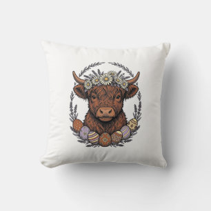 Highland-Kuh-Ostern Vintage-Blumen-Ei-Kunst Kissen