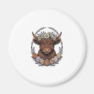 Highland-Kuh-Ostern Vintage-Blumen-Ei-Kunst Magnet