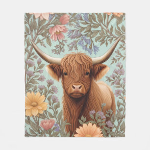 Highland-Kuh-Pastell William Morris inspirierte Bl Fleecedecke