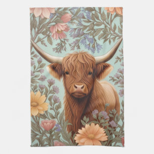 Highland-Kuh-Pastell William Morris inspirierte Bl Geschirrtuch