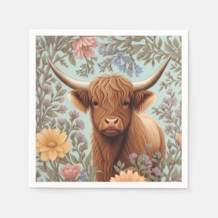 Highland-Kuh-Pastell William Morris inspirierte Bl Serviette