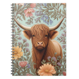 Highland-Kuh-Pastell William Morris inspirierte Fl Notizblock