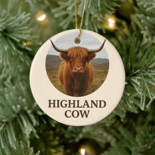 Highland-Kuh-Porträtposter mit "Highland-Kuh" Keramik Ornament