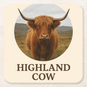Highland-Kuh-Porträtposter mit "Highland-Kuh" Rechteckiger Pappuntersetzer