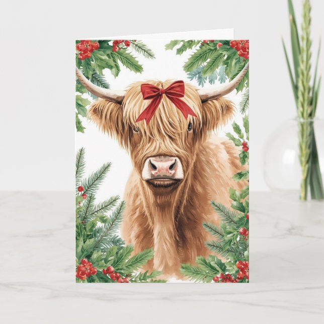 Highland-Kuh roter Bogen Weihnachten  (Vorderseite)