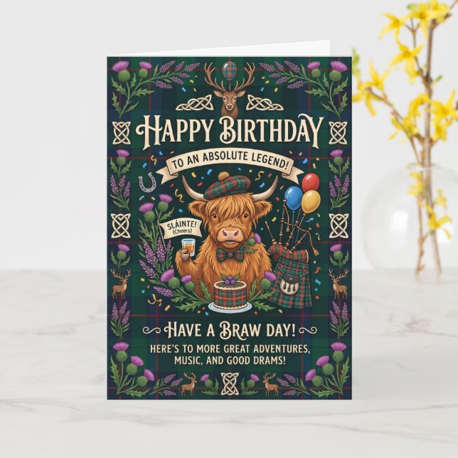 Highland-Kuh Schottischer Geburtstag Karte (Gelbe Blume)