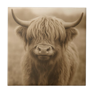 Highland-Kuh-Sepia-Porträt Fliese