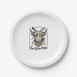 Highland-Kuh-Shirt Freier Geist Vintage-Gravur A Pappteller