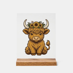 Highland-Kuh-Shirt Süße Sonnenblume Kalb Kunst Acrylschild