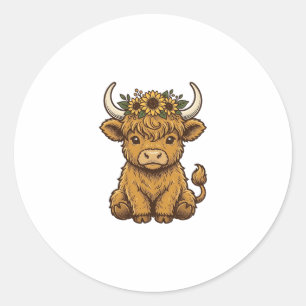 Highland-Kuh-Shirt Süße Sonnenblume Kalb Kunst Runder Aufkleber
