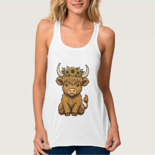 Highland-Kuh-Shirt Süße Sonnenblume Kalb Kunst Tank Top