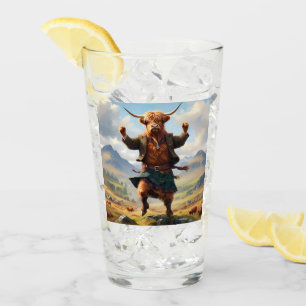 Highland-Kuh tanzt Highland Fling, Glas