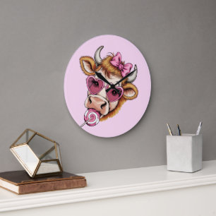 Highland Kuh Valentine Coquette Valentinstag  Große Wanduhr