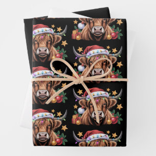 Highland-Kuh-Weihnachten-Färsen-Bauer-Landwirt-Tie Geschenkpapier Set