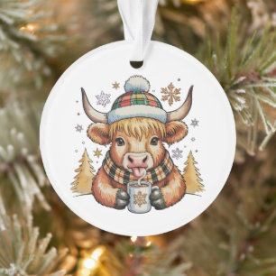 Highland-Kuh-Weihnachten Fluffig Gemütlich Süß Gol Ornament