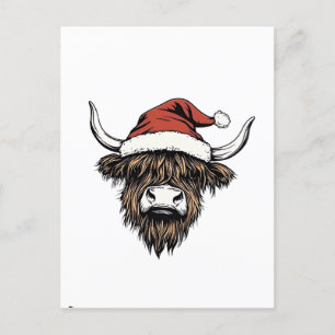 Highland-Kuh-Weihnachten Xmas Santa Wollige Farm Einladungspostkarte