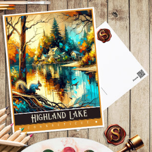 Highland Lake, Connecticut Vintage Malerei Postkarte