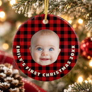Highland Lodge Büffelkariert Baby Erstes Weihnacht Keramik Ornament