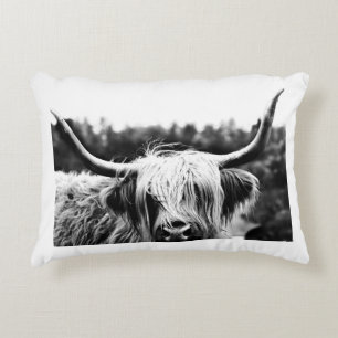 Highland Longhorn Kuh Schwarz-Weiß Rustikal Boho Dekokissen
