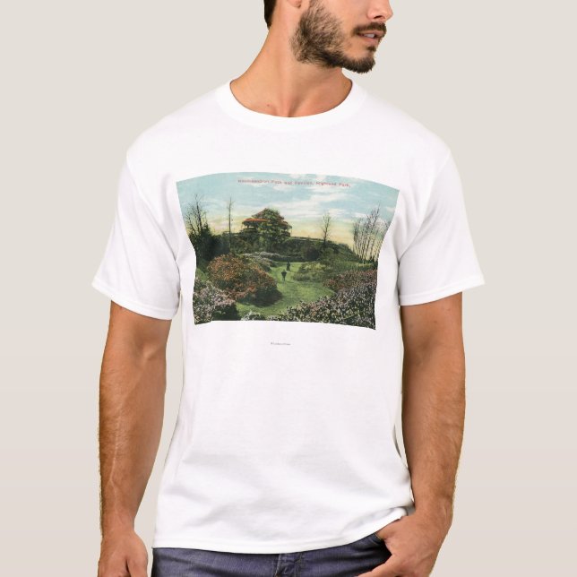Highland Park Rhododendron-Weg und Pavillon T-Shirt (Vorderseite)