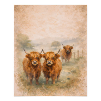 Highland-Rind - Aquarell-Tiere Poster