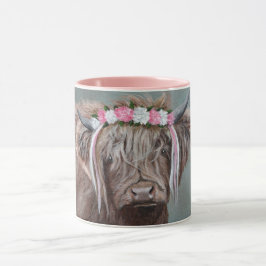 Highland-Rind mit rosa-weißer Krone Tasse