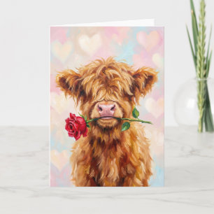 Highland-Rind mit Rose - Süßes Valentinstier Feiertagskarte