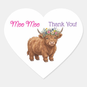 Highland-Rind Moo Moo Danke Geburtstag Herz-Aufkleber