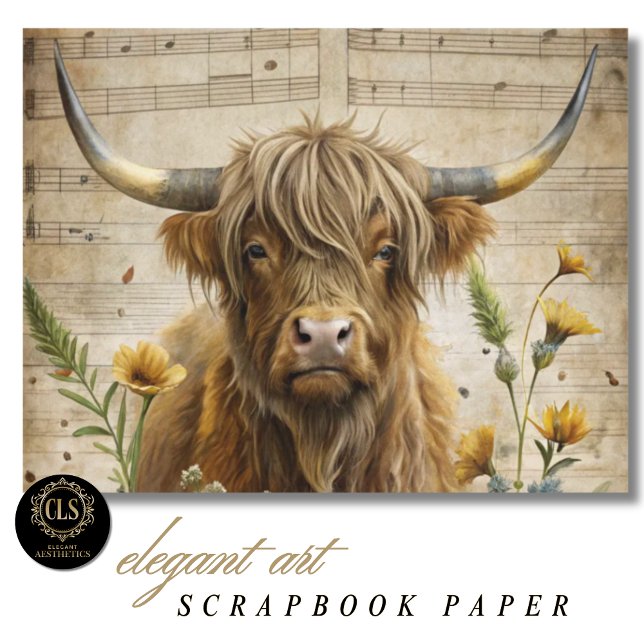 Highland-Rind und Noten (Scrapbook Paper – Highland Cow Music Notes)