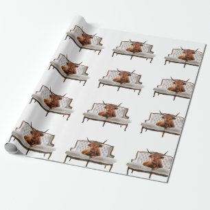 Highland Scottish Cow auf Sofa Wrapping Paper Geschenkpapier
