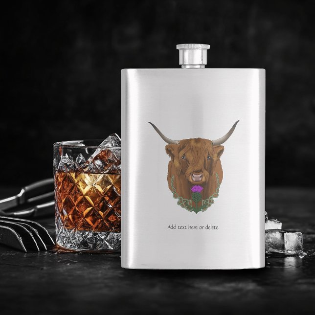 Highland Scottish Cow Lila Celtic Knot Work Flachmann (Von Creator hochgeladen)