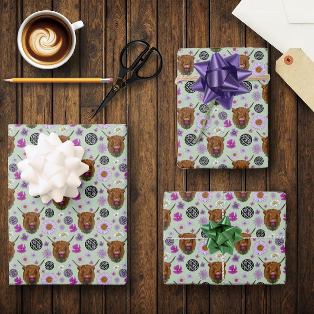 Highland Scottish Cow Lila Celtic Knot Work Geschenkpapier Set (Von Creator hochgeladen)
