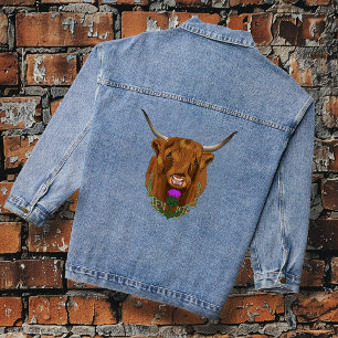 Highland Scottish Cow Lila Celtic Knot Work Jeansjacke