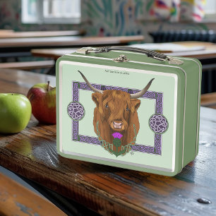 Highland Scottish Cow Lila Celtic Knot Work Metall Brotdose