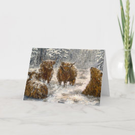 Highland-Seele: Whimsical Schnee Kühe Vintage Karte
