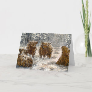 Highland-Seele: Whimsical Schnee Kühe Vintage Karte