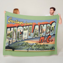 Highlands NC Retro-Postkarten-Fleece-Decke