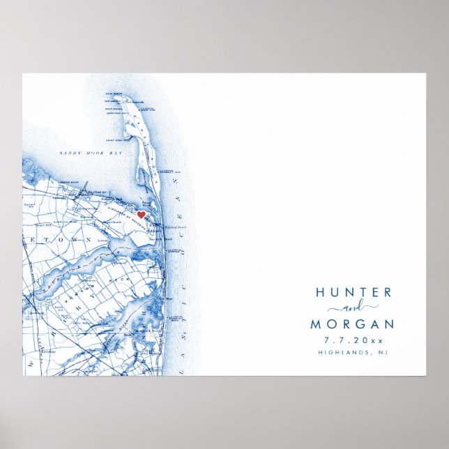 Highlands NJ Wedding Modern Map Guest Book Poster (Vorne)