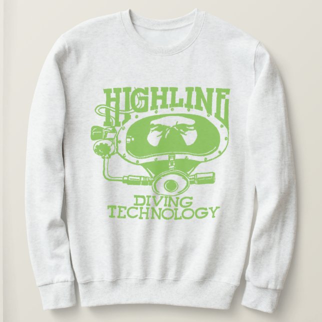 Highline Diving Tech Retro (Grünes Logo) Sweatshir Sweatshirt (Design vorne)