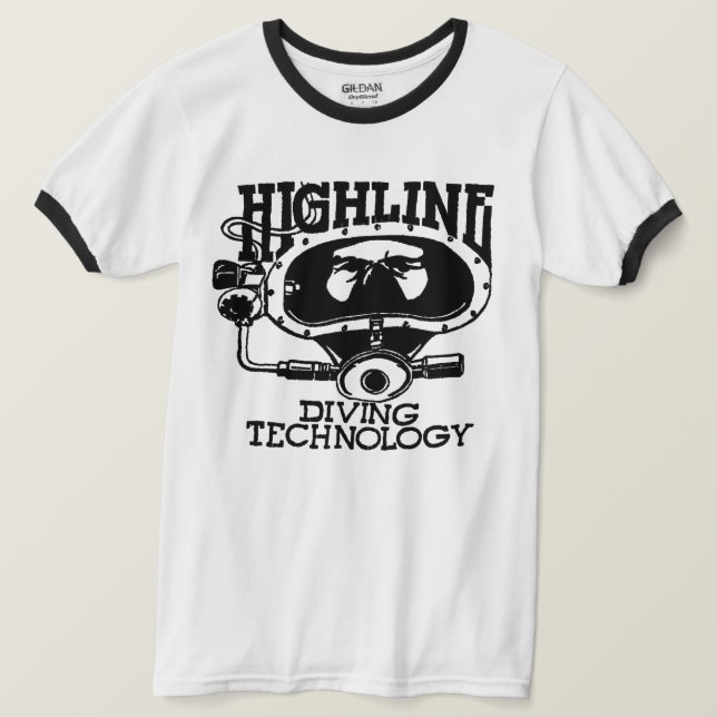Highline Diving Tech Retro (Schwarzes Logo) T-Shirt (Design vorne)
