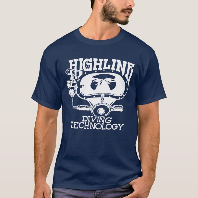 Highline Diving Tech Retro (weißes Logo) T-Shirt (Vorderseite)